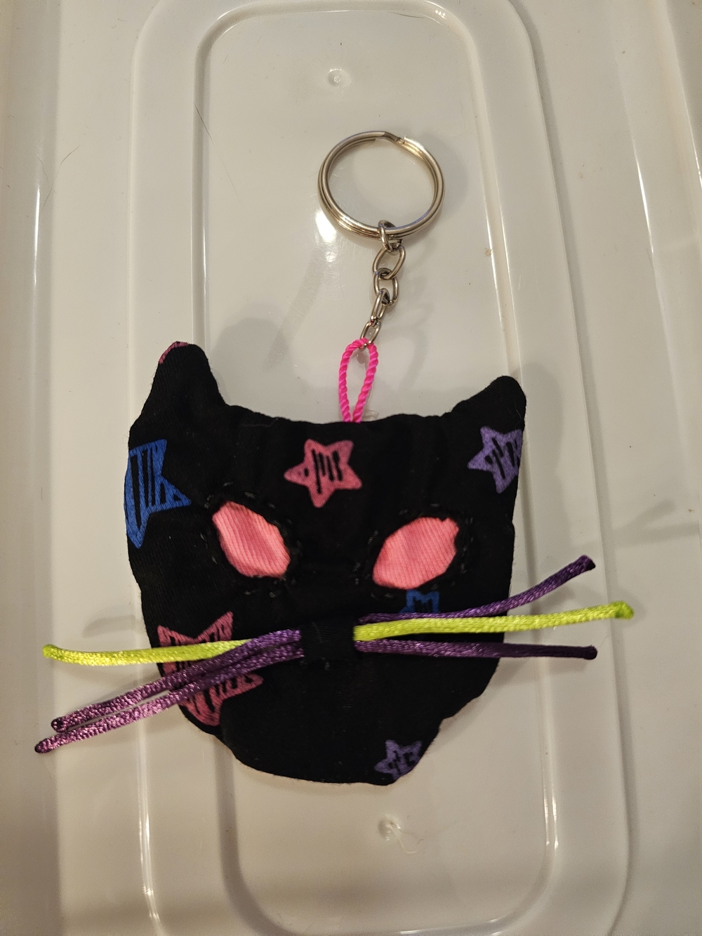 coriander & cumin Cat Face Keychain Black with Pink Eyes OS